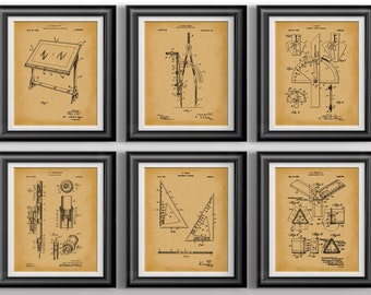 Architecture Patent Print Set, Mechanical Engineer Gift, Draftsman Wall Art, Blueprint Decor Poster