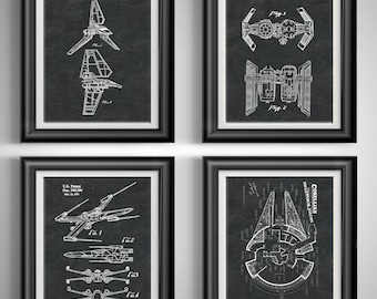 Star Wars Nursery Print Set, Millennium Falcon X-Wing Imperial Shuttle Space Baby Wall Art Decor