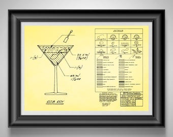 Rob Roy Cocktail Blueprint Print, Vintage Bar Wall Art, Mixologist Gift, Speakeasy Whisky Decor