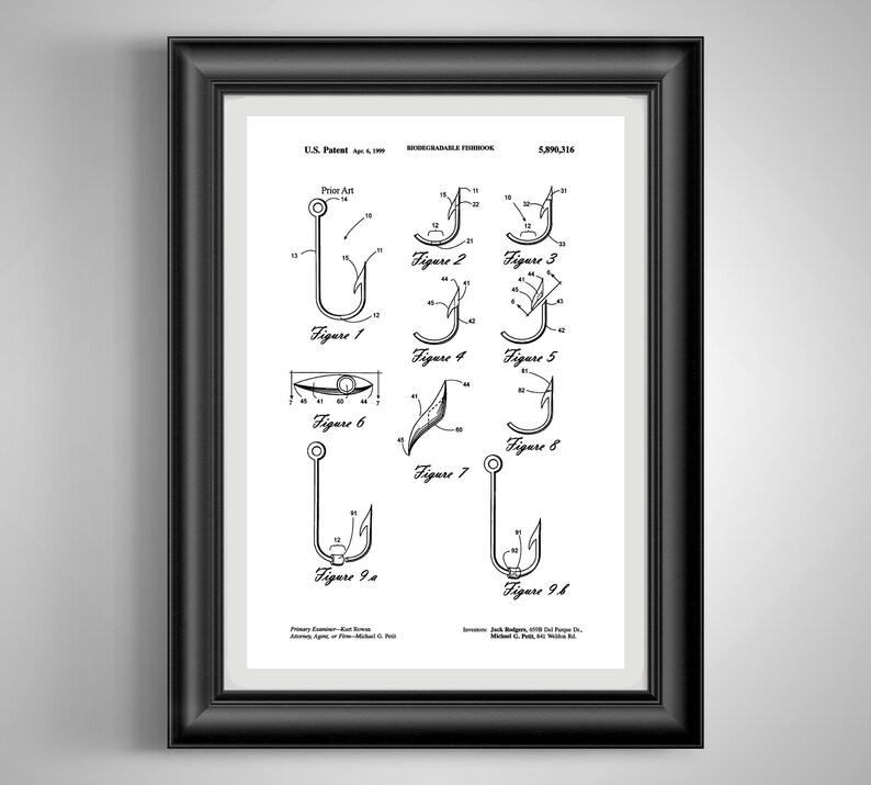 Fishing Hook Patent Artwork Biodegradable Fishook Tackle Etsy