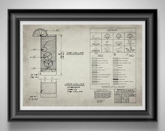 Tom Collins Recipe Blueprint Print, Vintage Cocktail Bar Wall Art, Mixologist Gift, Speakeasy Decor
