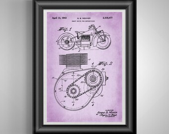 Indian Motorcycle Patent Print Retro Biker Art Mechanics Garage