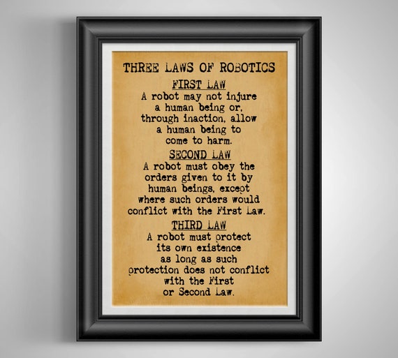 Isaac Asimov Three Laws of Robotics Science Fiction Decor Sci Etsy