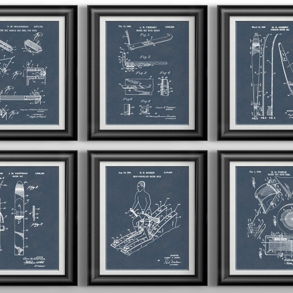 Water Ski Decor Vintage Ski Gifts for Skiers Water Skiing Gifts Patent Prints Set of 6