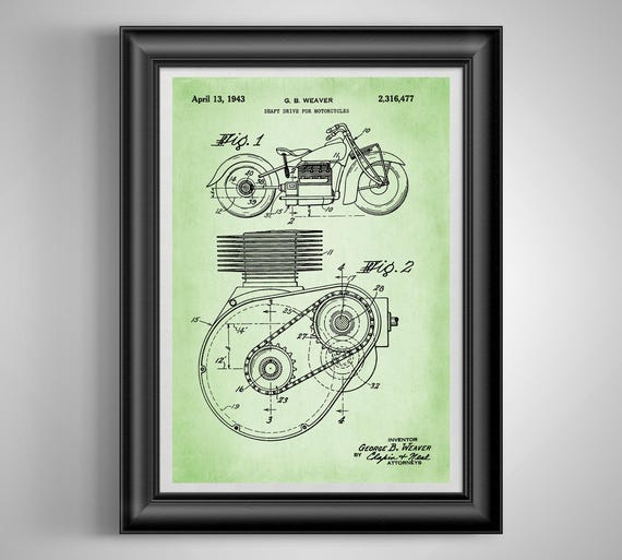 Indian Motorcycle Patent Print Retro Biker Art Mechanics Garage