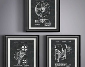 Movie Lover Gift Movie Theater Room Decor Home Theater Film Strip Film Wall Art Movie Projector Classic Cinema Decor Set of 3 Posters