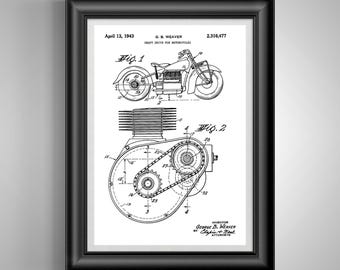 Indian Motorcycle Patent Print Retro Biker Art Mechanics Garage