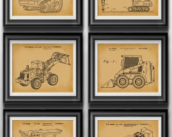 Construction Nursery Prints Construction Theme Art Civil Engineering Heavy Machinery Contractor Construction Trucks Set of 6