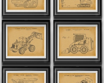 Construction Truck Patent Art Prints: Heavy Machinery Theme, Set of 6