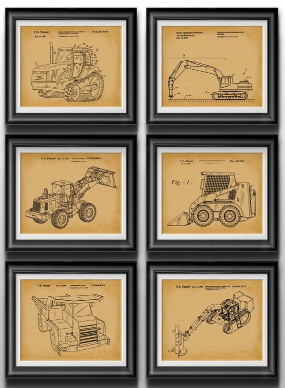 Construction Truck Patent Art Prints: Heavy Machinery Theme, Set of 6