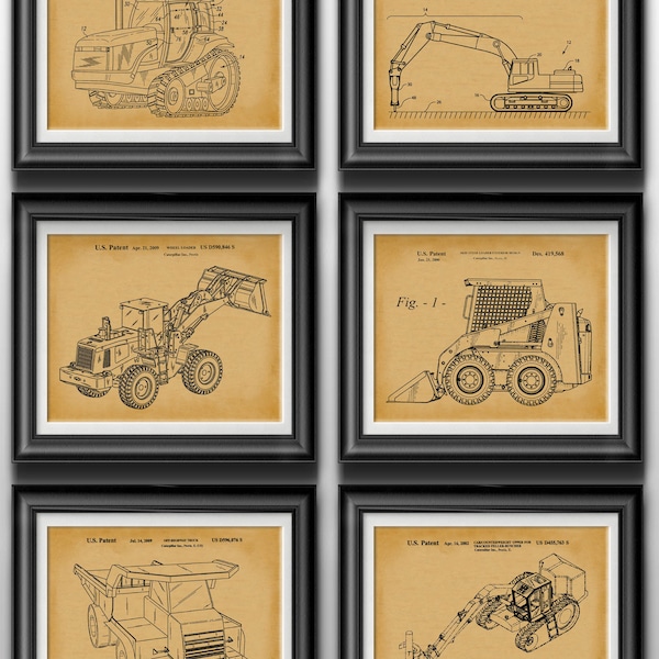 Construction Truck Patent Art Prints: Heavy Machinery Theme, Set of 6