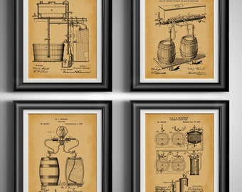 Vintage Beer Brewing Patent Prints: Bar Decor, Man Cave Art, Rustic Alcohol Posters, Gifts for Master Brewers