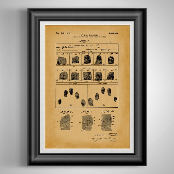 Fingerprint ID System US Patent Law School Graduation Gift Police Officer Gifts Crime Scene Lab Tech Attorney Gift Forensic CSI Decor