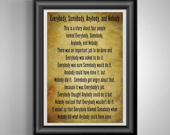 Everybody, Somebody, Anybody, Nobody Funny Poster Co-Worker Gift, Office Break Room Art, Cubicle Decor, Maintenance & Handyman Gift