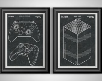 Xbox Patent Print Set, Retro Gaming Wall Art, Console Blueprint Poster, Gamer Gift Decor Bundle