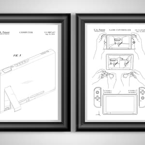 Nintendo Switch JoyCon Patent Print Set, Gaming Wall Art, Gamer Gift, Console Controller Decor Poster