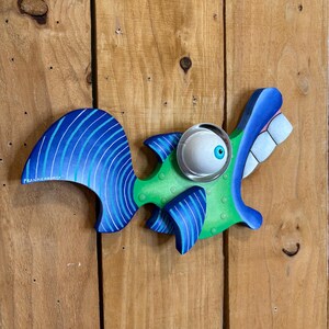 Whimsical Wooden Fish Wall Art: Green & Blue Beach House Decor