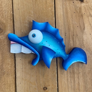 Teal Blue Fish Art: Handmade Whimsical Wood Wall Decor