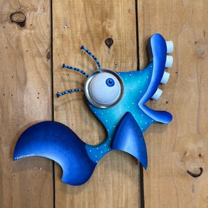 Whimsical Wooden Fish Wall Art: Teal Blue Beach House Decor