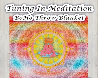 Tuning In Meditation • BoHo Throw Blanket • 50x60 Fleece Quilt for Kids & Adults • Zen Sacred Geometry Mandala • Yoga Art Meditation Gift