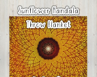 Sunflower Mandala • BoHo Throw Blanket • 50x60 Fleece Quilt for Kids and Adults • Sacred Geometry Design Art • Nature Yoga Meditation Gift
