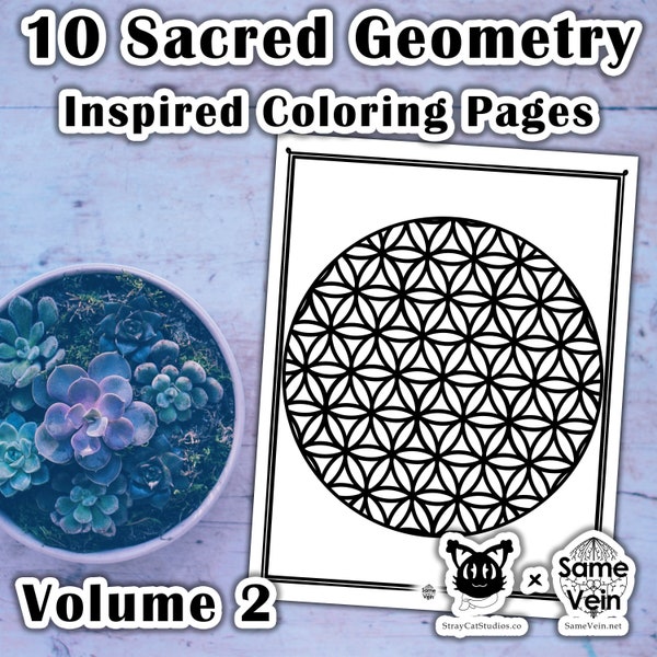 10 Sacred Geometry Inspired Coloring Pages • Volume 2 • Zen Coloring Bundle for Adults and Children • Instant Digital Download and Printable