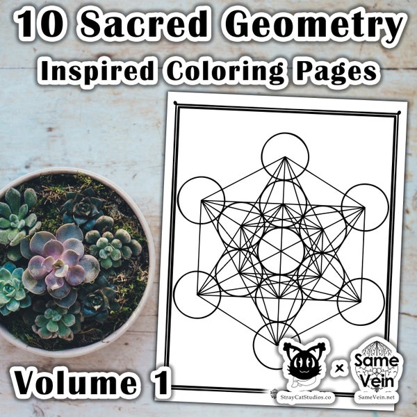 10 Sacred Geometry Inspired Coloring Pages • Volume 1 • Zen Coloring Bundle for Adults and Children • Instant Digital Download and Printable