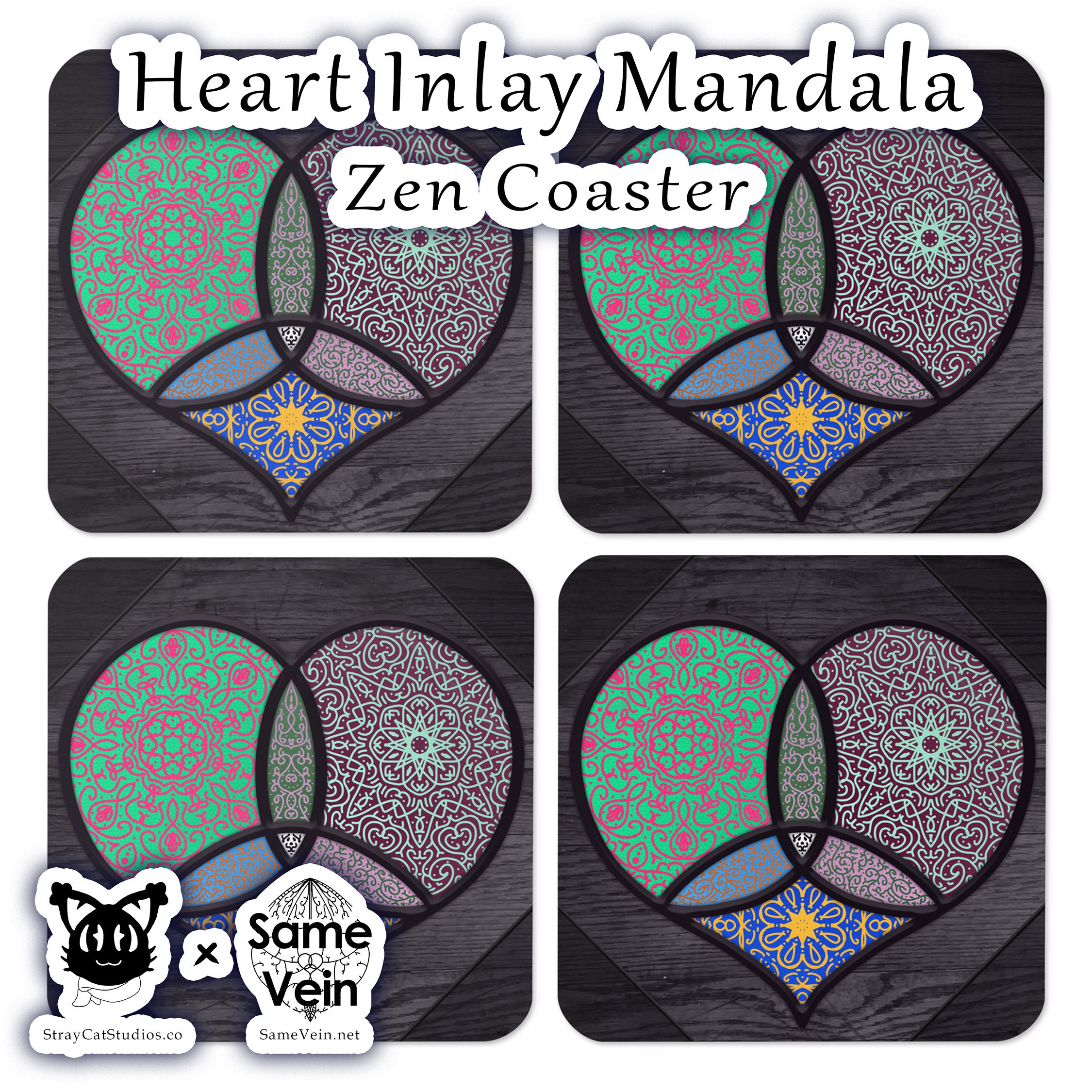 Heart Inlay Mandala Zen Coaster Cork-back Boho Art Coaster Sacred