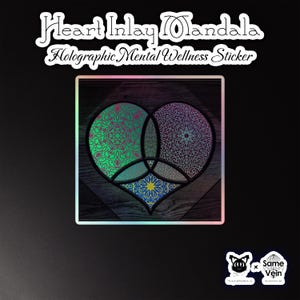 Mandala incrusté de coeur • Sticker holographique bien-être mental • Art sacré spirituel géométrique • Amour de décoration zen pour ordinateur portable • Cadeau décalcomanie méditation boho