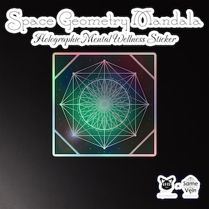 Mandala géométrique de l'espace • Sticker holographique bien-être mental • Art sacré spirituel géométrique • Amour de décoration zen pour ordinateur portable • Cadeau décalcomanie méditation bohème