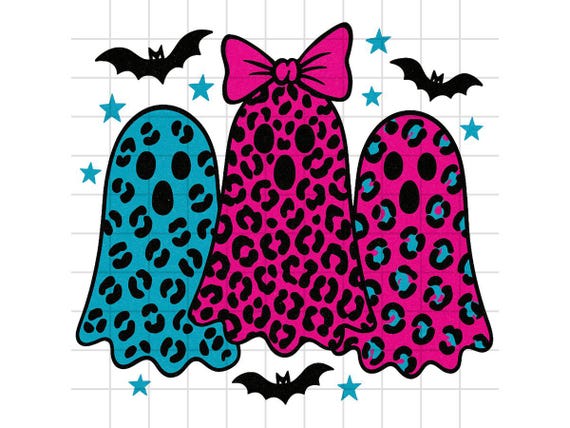 Leopard Ghost PNG: Neon Halloween Clipart for Sublimation