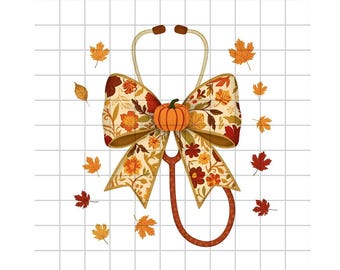 Nurse Fall PNG: Pumpkin Stethoscope Bow Orange Brown Sublimation Design (Digital Download) 300dpi