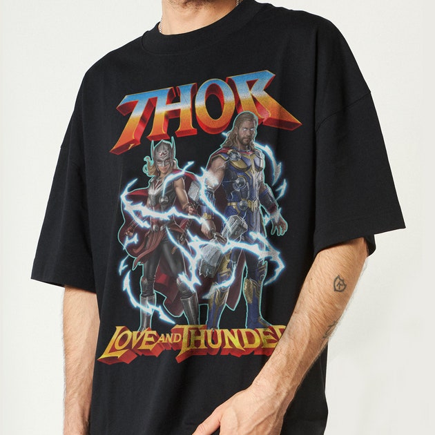 Vintage Thor Love And Thunder T Shirt, Marvel Thor And Lady Thor Love and Thunder Graphic T-shirt