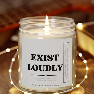 Exist Loudly Feminist Empowerment Candle, Women&#39;s Rights Gift, Coconut Apricot Wax, Hand-Poured Candle, Scented Candles, Home Decor 9 oz