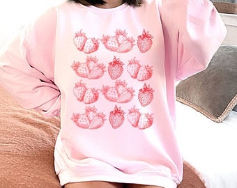 Strawberry Sweater Strawberry Shirt Cottagecore Shirts Aesthetic Clothes Cottagecore Sweater Cottagecore Clothes Botanical Shirt Trendy Tee