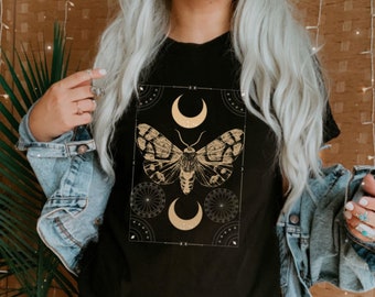 Mystical Butterfly Shirt Witchy Aesthetic Moth Shirt Mystical Moon Shirt Spiritual Tarot Shirt witchy shirt celestial moon and stars tshirt