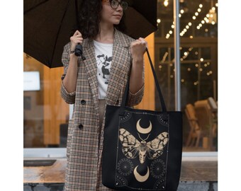 Mystieke Tote Bag Witchy Aesthetic Moth Tote Mystical Moon Tote Bag Spirituele Boho Tote Tarot Indie mode tote hemelse maan & sterren Tas