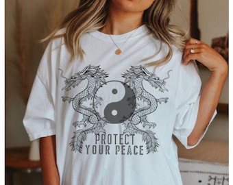 Camisa Yin Y Yang Camisa Estética Dragón Camisa Espiritual Yin Yang Camisas Ying Yang Camisas Ropa Estética Ropa Gótica Mística Camisa Boho