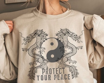 Dragon Aesthetic Sweater Yin And Yang Shirt Academia Clothing Ying Yang Shirts Yin Yang Goblincore Aesthetic Clothes Goth Clothes