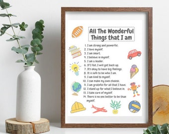 Affirmation Poster for Kids Affirmations for Kids I Am Affirmations Playroom Inspirational Classroom Posters Homeschool Printable Wall Art