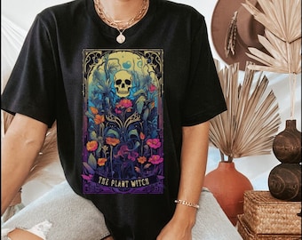 Koszulka Plant Witch Plant Lover Koszulka z kartami Tarota Koszulka Plant Lover Tarot Koszulka Oversized Botanical Koszulka Skeleton Koszulka Plant Mom Witchy Koszulka
