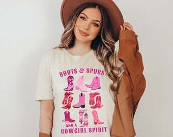 Western Cowgirls Shirt Cowgirl Pink Boots Shirt Cute Country Shirts Cowgirl Shirt Western Graphic Tee Rodeo Shirt Cowgirl Era