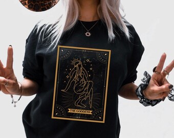 Godin Shirt Tarot Shirt Ronde Hals Sweatshirt Witchy Kleding Tarot Shirts Vrouwen Tarot Kaart Shirt Witchy Shirt Esthetische Trendy Sweatshirt