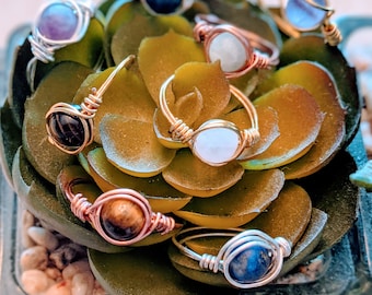 Crystal Rings Wire Wrapped Crystal Ring Handmade Wire Rings Boho Indie Ring Dainty Wrapped Amethyst, Lapis Luzuli, Rose Quartz Tiger's Eye