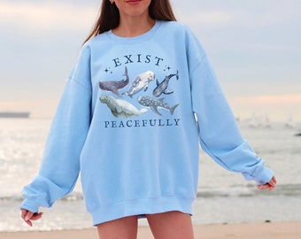Ocean Inspired Style Manatee Whale Shark Shirt Manatee Shirt Ocean Animal Sweatshirt Beachy Sweater Inspirational Quote Exist Peacefully