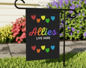 LBGT Rainbow Ally Garden Flag Todos son bienvenidos aquí Hate Has No Home Here Love is Love Flag Allies Live Here Garden Banner Home Decor