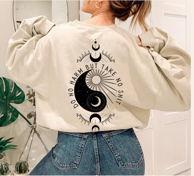 Feminist Sweater Aesthetic Sweater Ying Yang Shirts Feminist Sweatshirts Yin and Yang Spiritual Shirts Sun and Moon Shirt Boho Indie Clothes image 1