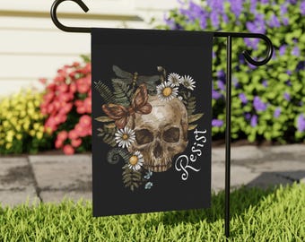 Resist Subtle Anti Trump Garden Flag Subtle Skeleton Political Garden Banner Liberal Yard Flag Botanical Spring Garden Sign Outdoor Decor