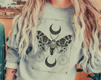 Witchy Clothing Butterfly Shirt Oversized Sweater Moth Shirt Mystical Moon Shirt Spiritual Tarot Shirt witchy shirt Occult Indie Clothing