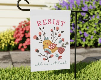 Resist Subtle Anti Trump Garden Flag FDT Subtle Political Garden Banner Liberal Yard Flag Botanical Flower Spring Garden Sign Outdoor Decor